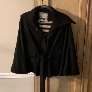 Free People Black Cape Coat with Striped Lining
